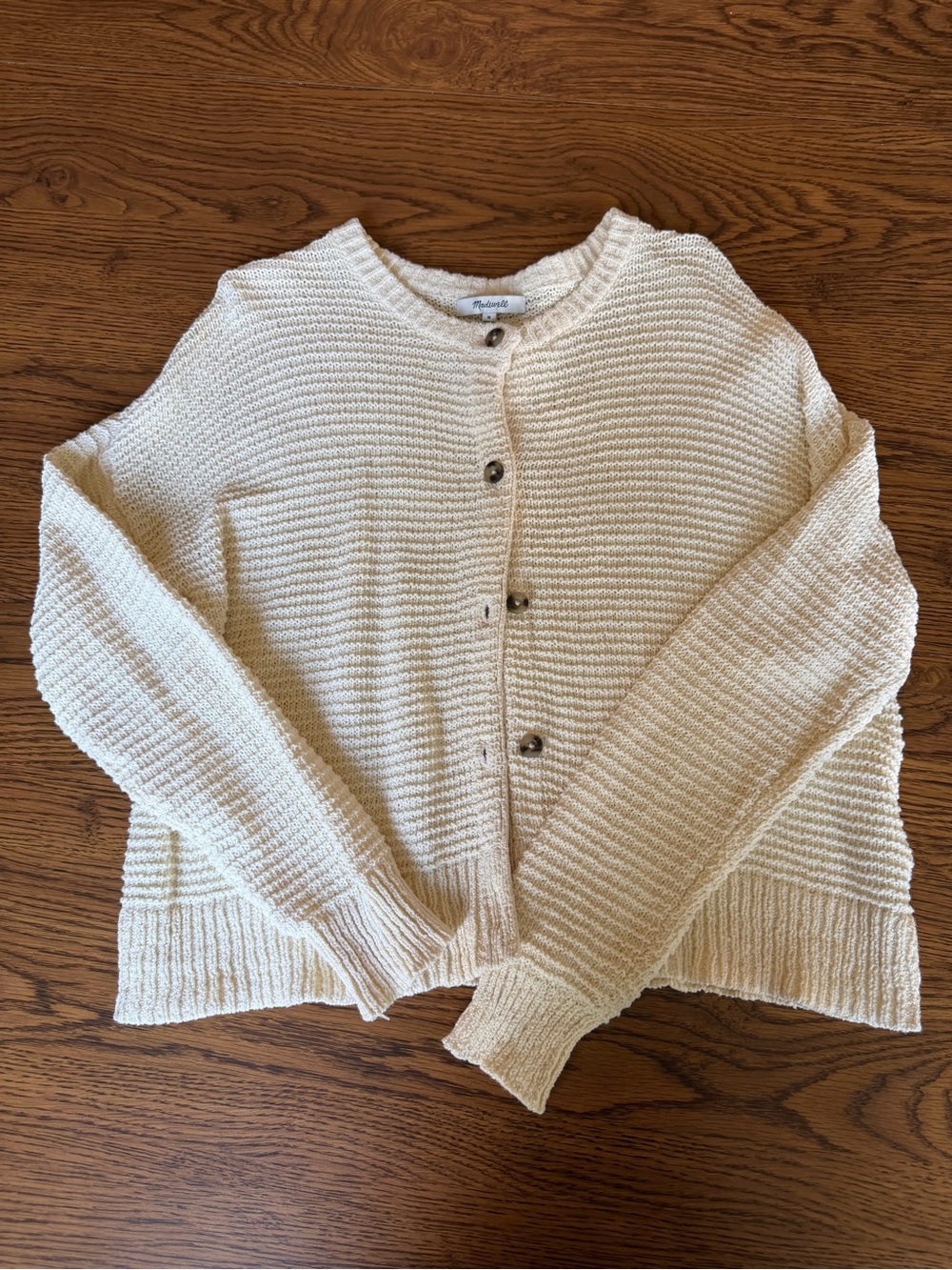 Madewell Ivory Button-Front Textured Knit Cardigan